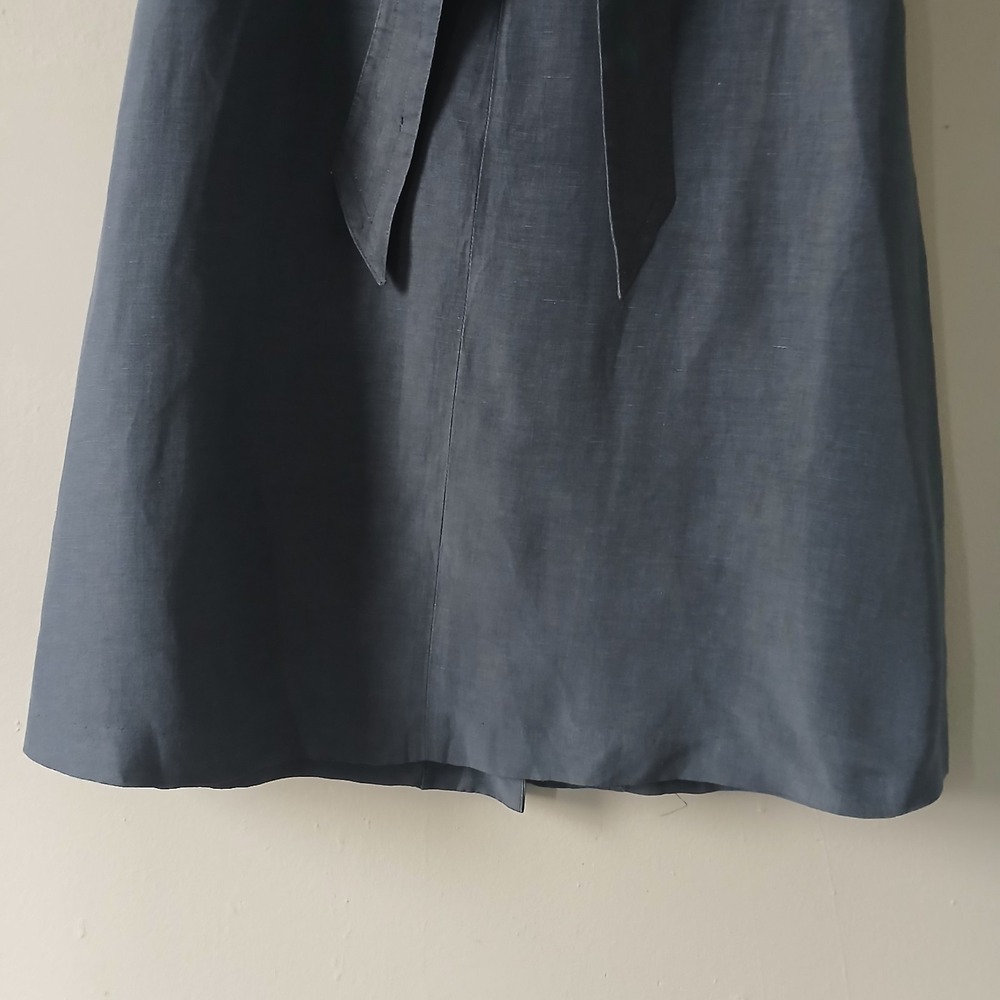 Max Mara Women's Size 2 Gray Button Back Midi Skirt Linen Silk Tie Waist - Picture 4 of 16